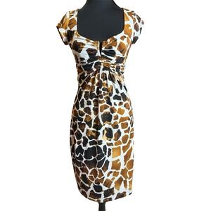 Y2K  VTG CACHE Dress Animal Print Baby Doll Body Con Sheath Sz 4 Giraffe